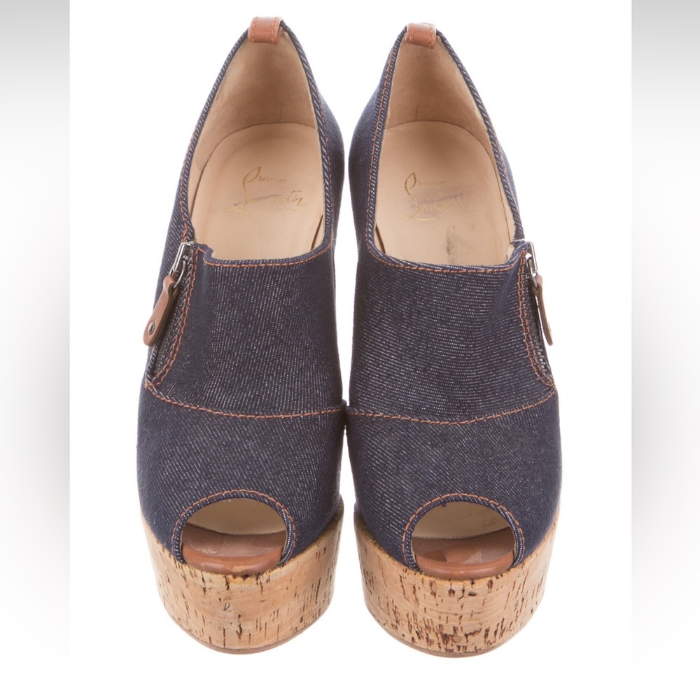 Authentic Blue denim Christian Louboutin peep-toe platform size 8.5 38.5